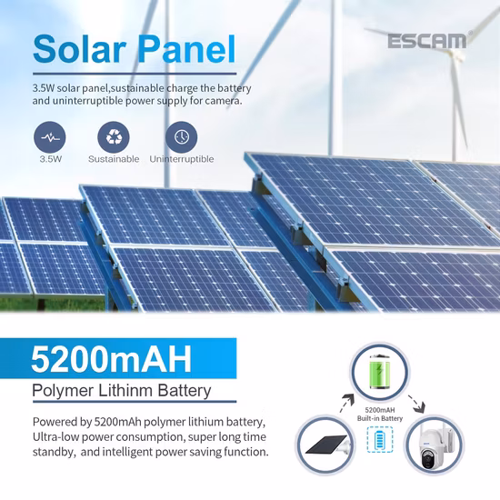 WiFi CCTV セキュリティ クラウド セキュリティ ストレージ 双方向オーディオ IP66 防水 ソーラー ワイヤレス PTZ 低電力バッテリー カメラ